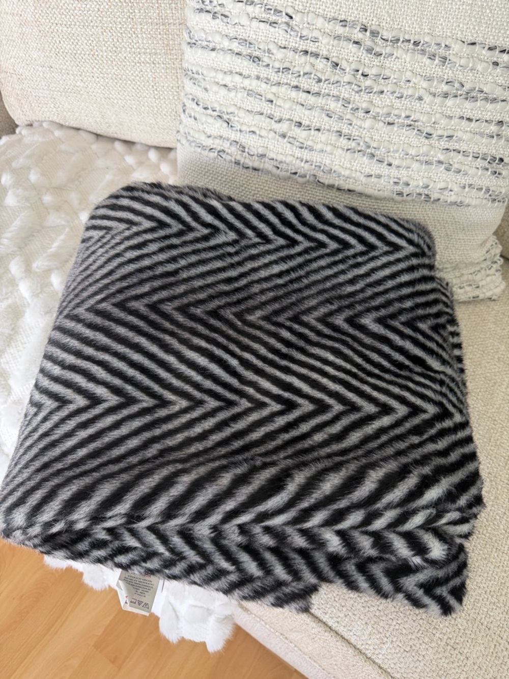 Nicole Miller Black and White Faux Chevron Throw Blanket